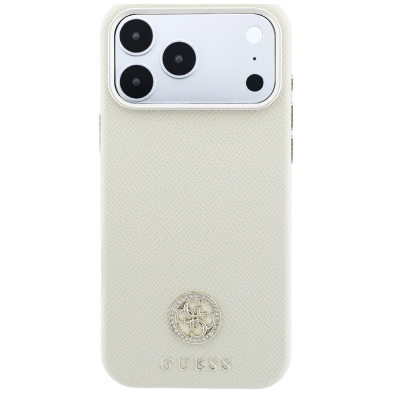 Funda MagSafe Guess GUE005545 Grained Round Strass Logo para Apple iPhone 18 Pro / 17 Pro, beige