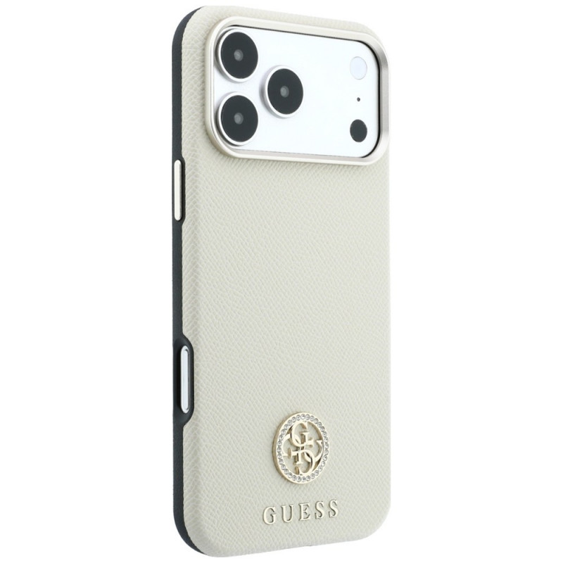 Funda MagSafe Guess GUE005545 Grained Round Strass Logo para Apple iPhone 18 Pro / 17 Pro, beige