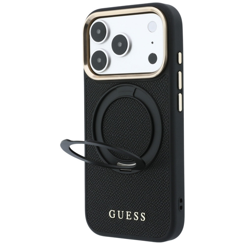 Funda Guess Ring Stand 360 Grained Classic Logo MagSafe para Apple iPhone 18 Pro / 17 Pro, negra