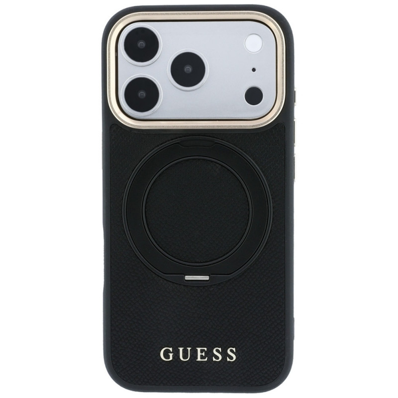 Funda Guess Ring Stand 360 Grained Classic Logo MagSafe para Apple iPhone 18 Pro / 17 Pro, negra