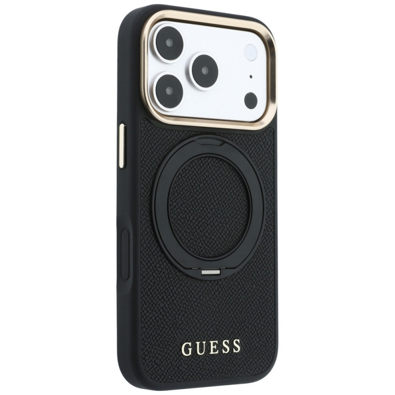 Funda Guess Ring Stand 360 Grained Classic Logo MagSafe para Apple iPhone 18 Pro / 17 Pro, negra