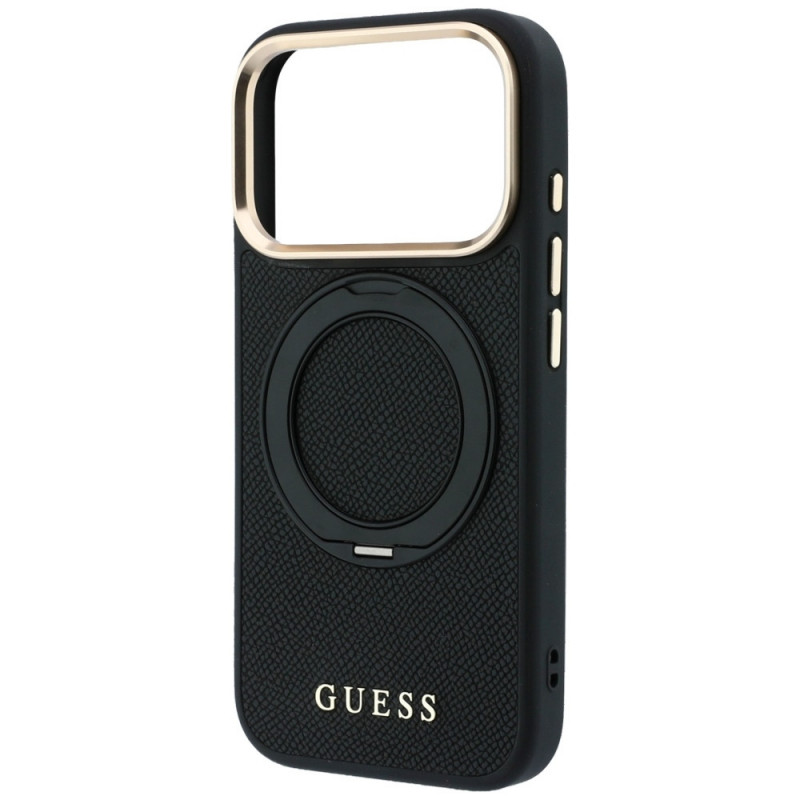 Funda Guess Ring Stand 360 Grained Classic Logo MagSafe para Apple iPhone 18 Pro / 17 Pro, negra