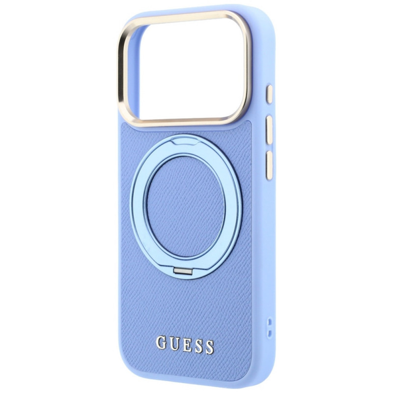 Funda Guess Ring Stand 360 Grained Classic Logo MagSafe para Apple iPhone 18 Pro Max / 17 Pro Max, azul claro
