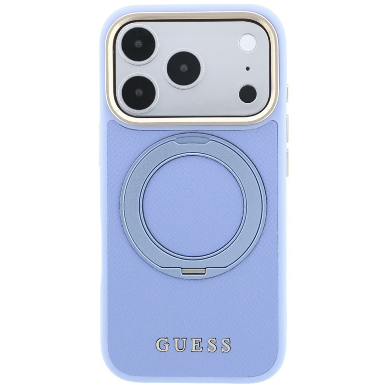 Funda Guess Ring Stand 360 Grained Classic Logo MagSafe para Apple iPhone 18 Pro / 17 Pro, azul claro