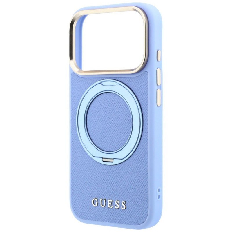 Funda Guess Ring Stand 360 Grained Classic Logo MagSafe para Apple iPhone 18 Pro / 17 Pro, azul claro