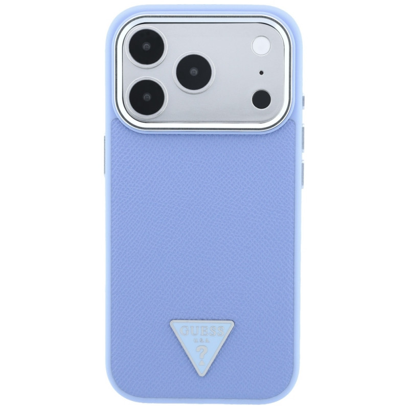 Funda rígida Guess Grained Triangle Logo MagSafe para Apple iPhone 18 Pro / 17 Pro, azul