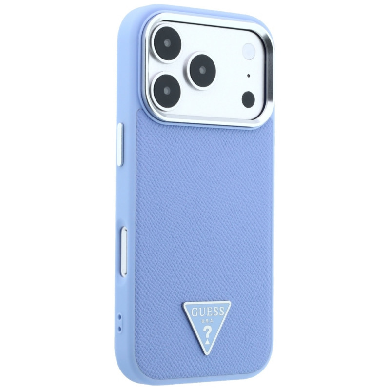 Funda rígida Guess Grained Triangle Logo MagSafe para Apple iPhone 18 Pro / 17 Pro, azul