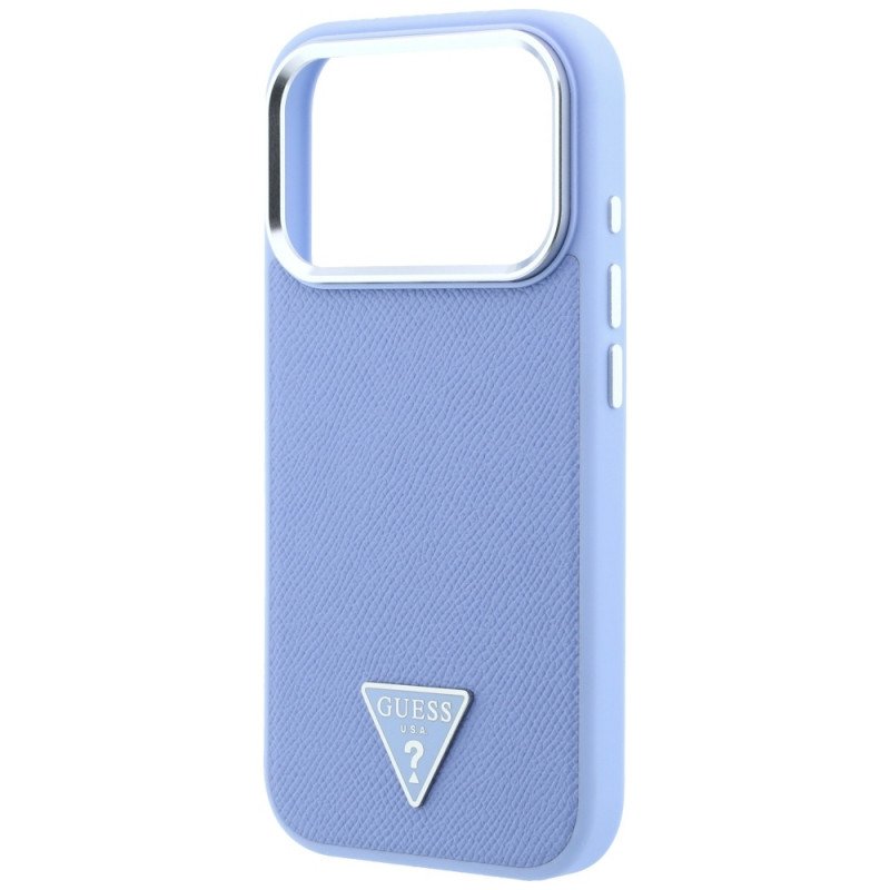 Funda rígida Guess Grained Triangle Logo MagSafe para Apple iPhone 18 Pro / 17 Pro, azul