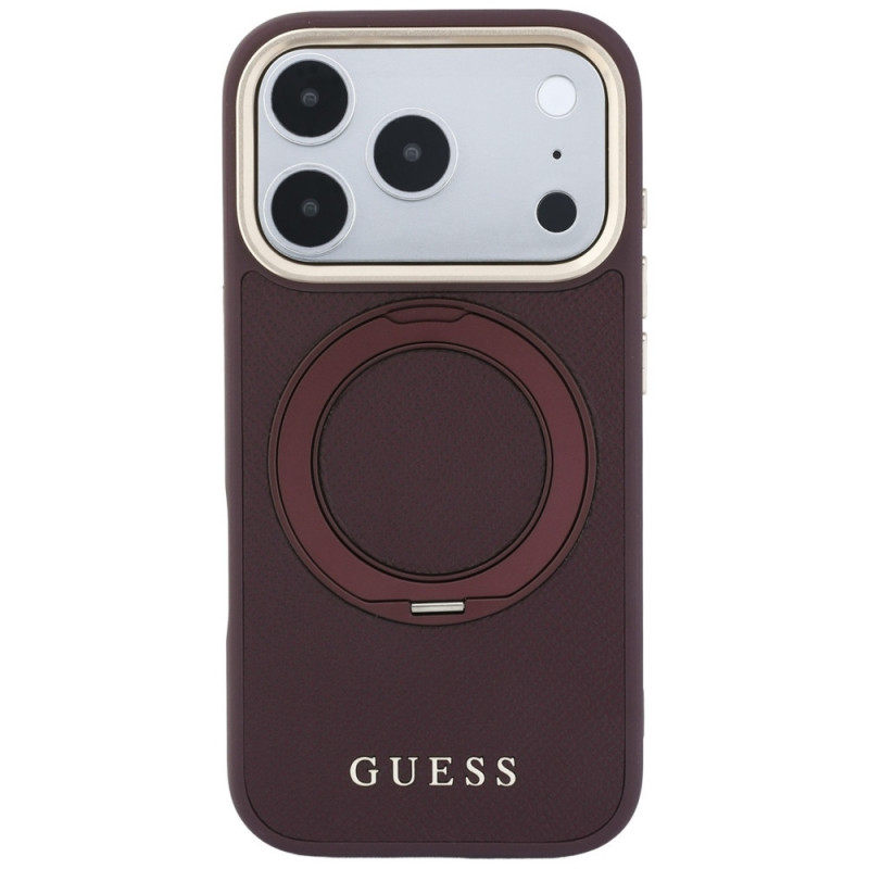 Funda Guess Ring Stand 360 Grained Classic Logo MagSafe para Apple iPhone 18 Pro / 17 Pro, burdeos