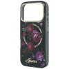 Funda rígida Guess GUE6042 IML Glitter Blossom Roses MagSafe para Apple iPhone 18 Pro Max / 17 Pro Max, negra