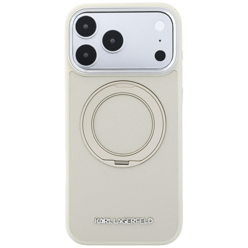 Funda MagSafe Karl Lagerfeld Ring Stand 360 Saffiano Classic Logo para Apple iPhone 18 Pro / 17 Pro, beige