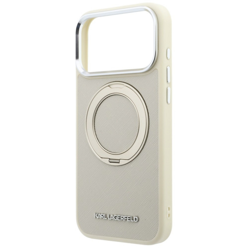 Funda MagSafe Karl Lagerfeld Ring Stand 360 Saffiano Classic Logo para Apple iPhone 18 Pro / 17 Pro, beige