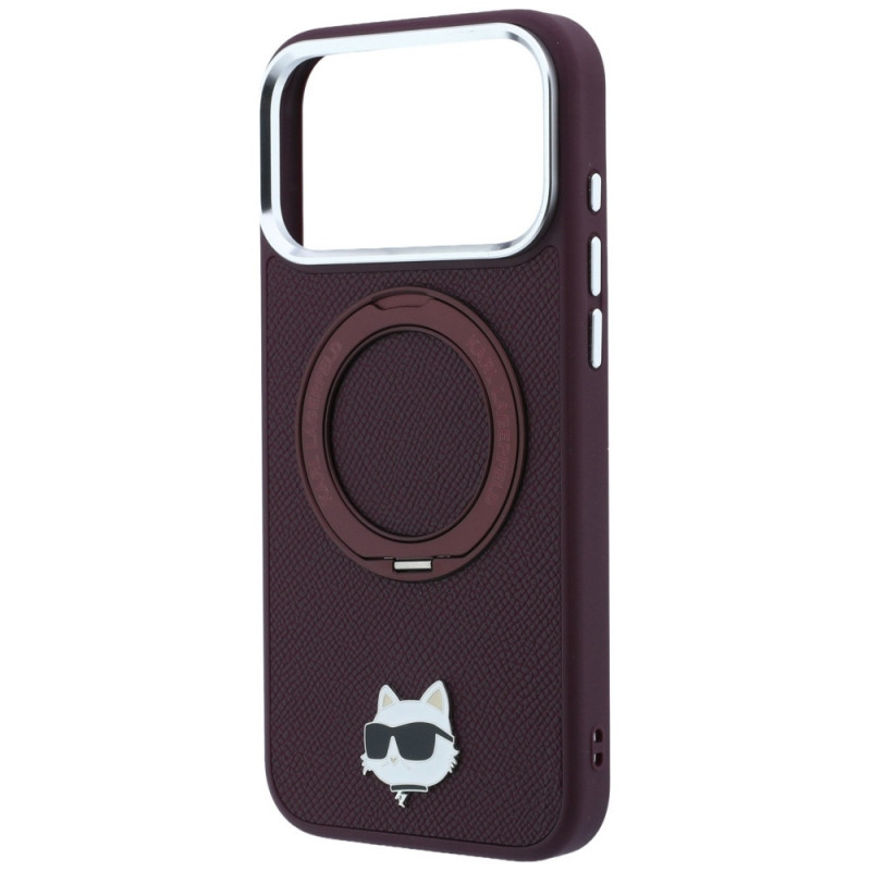 Funda MagSafe Karl Lagerfeld with Ring Stand 360 Choupette Head Pin para Apple iPhone 18 Pro / 17 Pro, burdeos (KLD22763)
