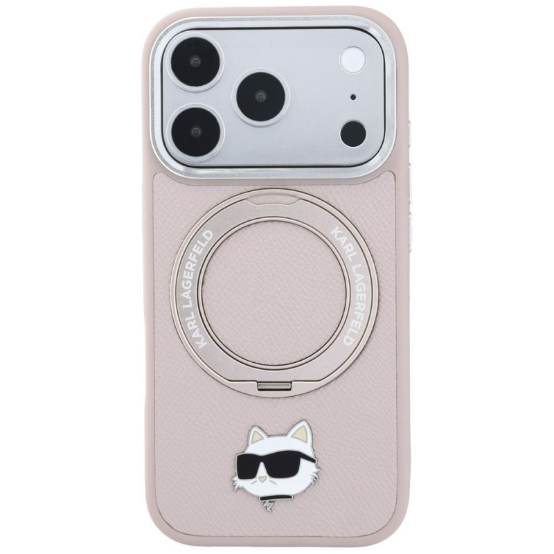 Funda MagSafe Karl Lagerfeld with Ring Stand 360 Choupette Head Pin para Apple iPhone 18 Pro Max / 17 Pro Max, rosa