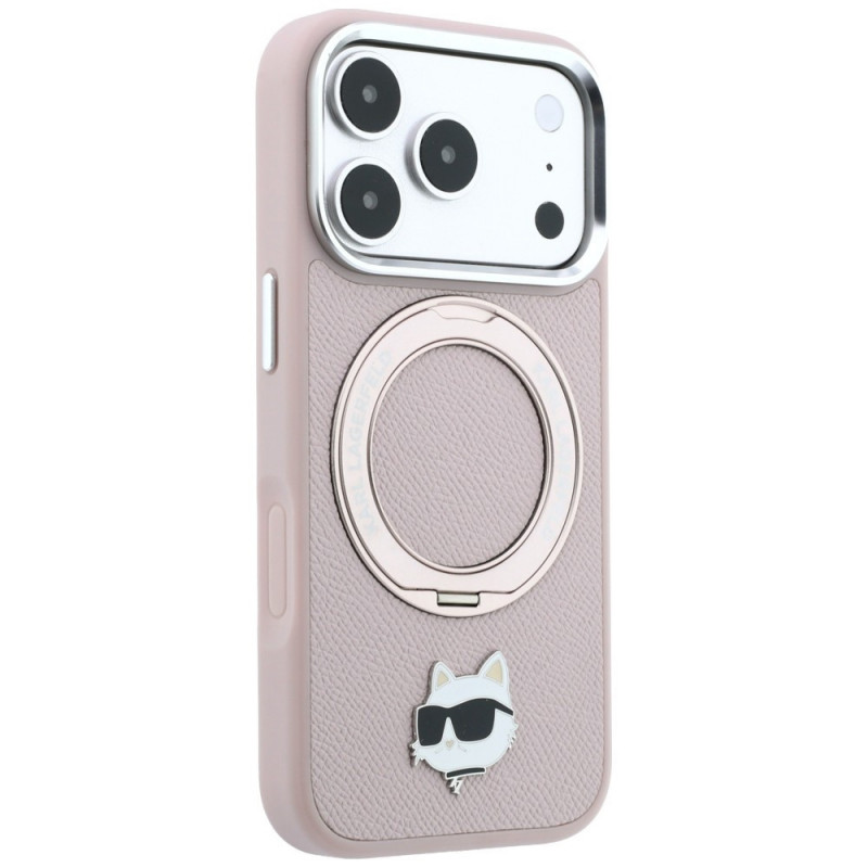 Funda MagSafe Karl Lagerfeld with Ring Stand 360 Choupette Head Pin para Apple iPhone 18 Pro Max / 17 Pro Max, rosa