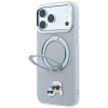 Funda MagSafe Karl Lagerfeld con anillo de soporte 360 y pin Karl & Choupette Heads para Apple iPhone 18 Pro Max / 17 Pro Max, gris