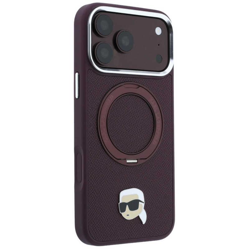 Funda MagSafe Karl Lagerfeld with Ring Stand 360 Karl Head Pin para Apple iPhone 18 Pro Max / 17 Pro Max, burdeos