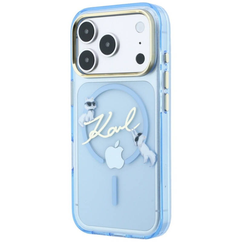 Funda MagSafe Script Logo Karl Lagerfeld para Apple iPhone 18 Pro / 17 Pro, azul claro