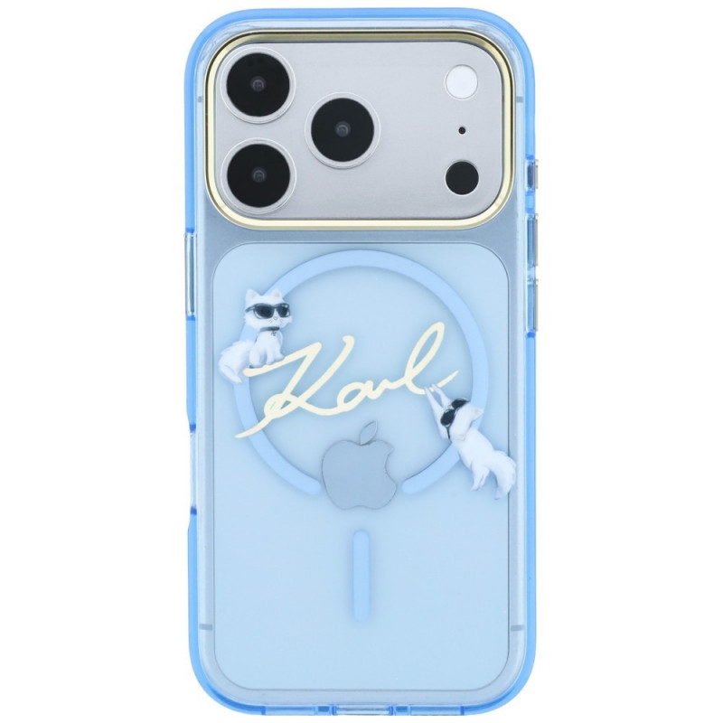 Funda MagSafe Script Logo Karl Lagerfeld para Apple iPhone 18 Pro / 17 Pro, azul claro