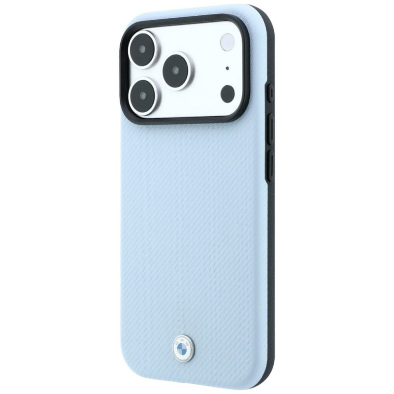 Funda MagSafe BMW Kevlar Metal Logo para Apple iPhone 18 Pro Max / 17 Pro Max, azul
