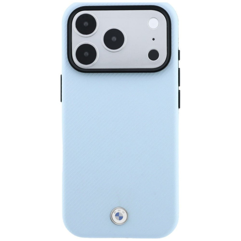 Funda MagSafe BMW Kevlar Metal Logo para Apple iPhone 18 Pro Max / 17 Pro Max, azul