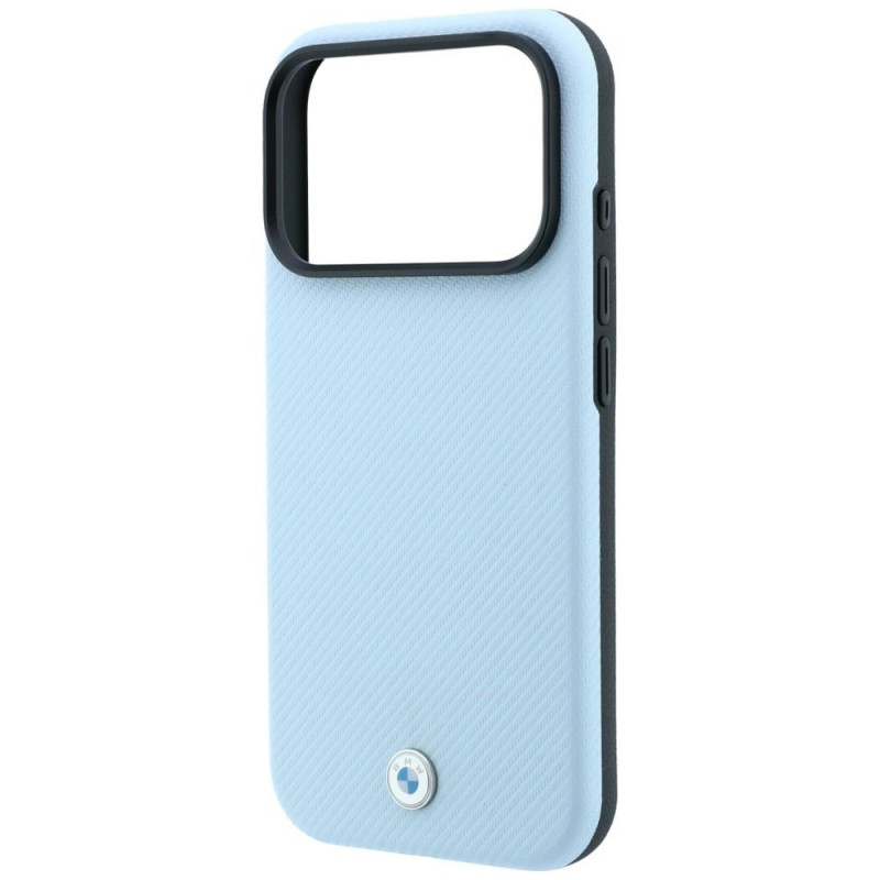 Funda MagSafe BMW Kevlar Metal Logo para Apple iPhone 18 Pro Max / 17 Pro Max, azul