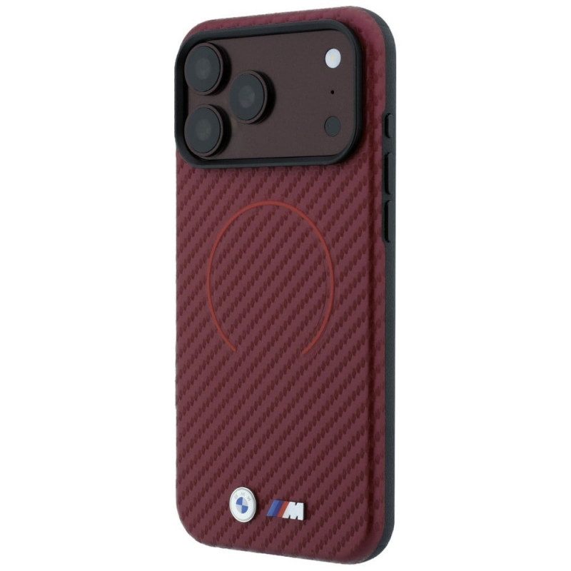 Funda MagSafe BMW M Carbon Printed Ring para Apple iPhone 18 Pro / 17 Pro, burdeos
