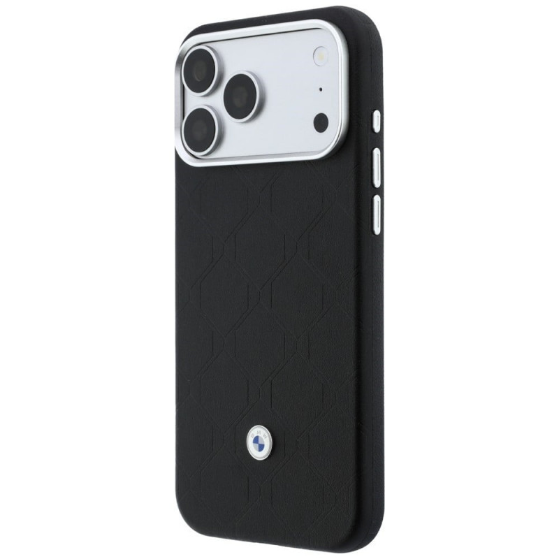 BMW Funda y set de cartera con patrón acolchado y logo metálico para Apple iPhone 18 Pro / 17 Pro, negro