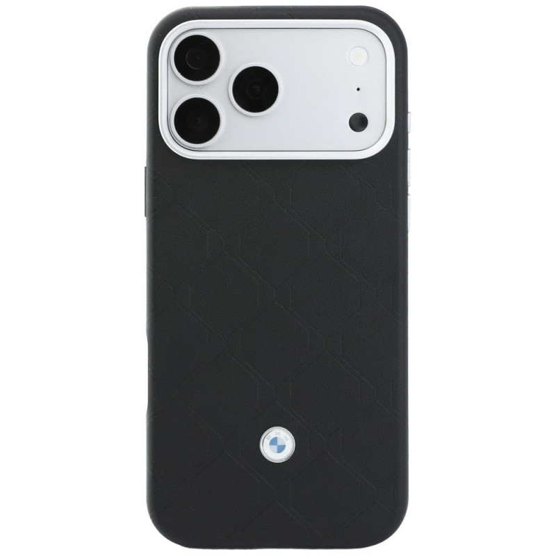 BMW Funda y set de cartera con patrón acolchado y logo metálico para Apple iPhone 18 Pro / 17 Pro, negro