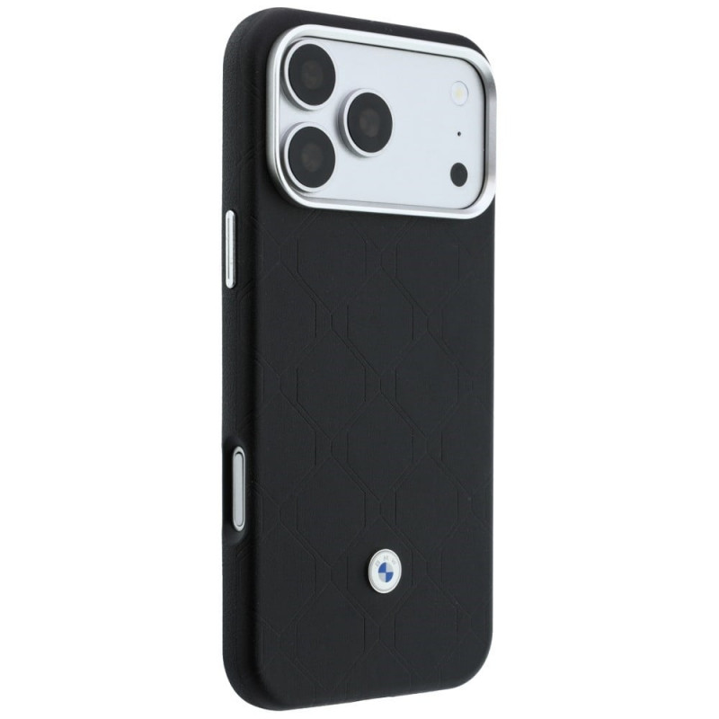 BMW Funda y set de cartera con patrón acolchado y logo metálico para Apple iPhone 18 Pro / 17 Pro, negro