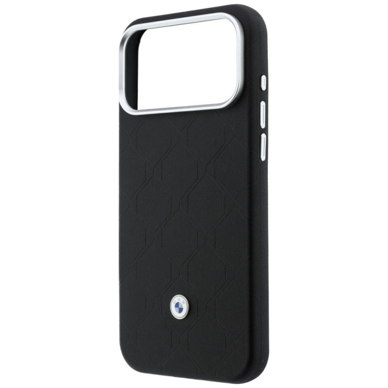 BMW Funda y set de cartera con patrón acolchado y logo metálico para Apple iPhone 18 Pro / 17 Pro, negro