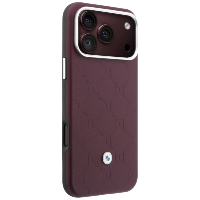 BMW Funda y set de cartera con patrón acolchado y logo metálico para Apple iPhone 18 Pro / 17 Pro, burdeos