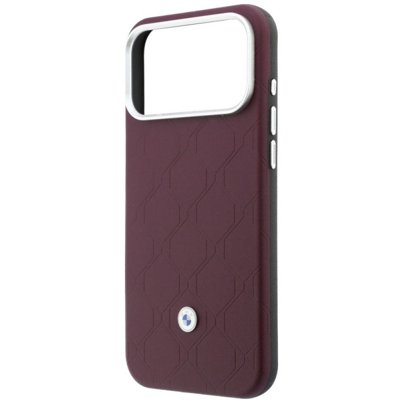 BMW Funda y set de cartera con patrón acolchado y logo metálico para Apple iPhone 18 Pro / 17 Pro, burdeos