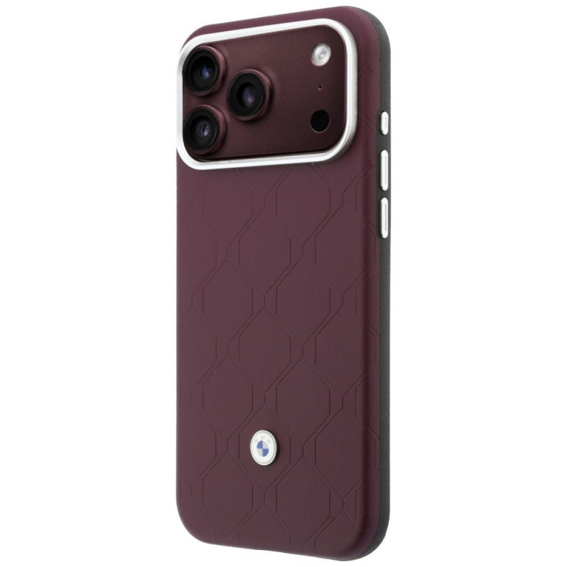 BMW Funda y set de cartera con patrón acolchado y logo metálico para Apple iPhone 18 Pro Max / 17 Pro Max, burdeos