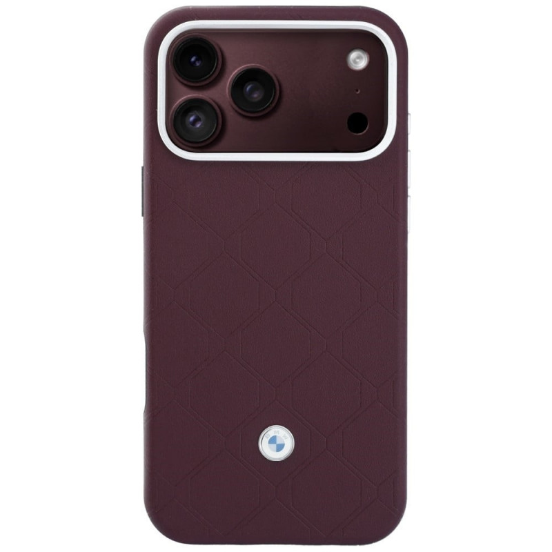 BMW Funda y set de cartera con patrón acolchado y logo metálico para Apple iPhone 18 Pro Max / 17 Pro Max, burdeos