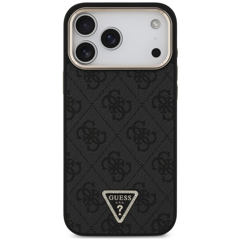 Funda MagSafe Guess 4G Triangle Logo para Apple iPhone 18 Pro Max / 17 Pro Max, negro dorado