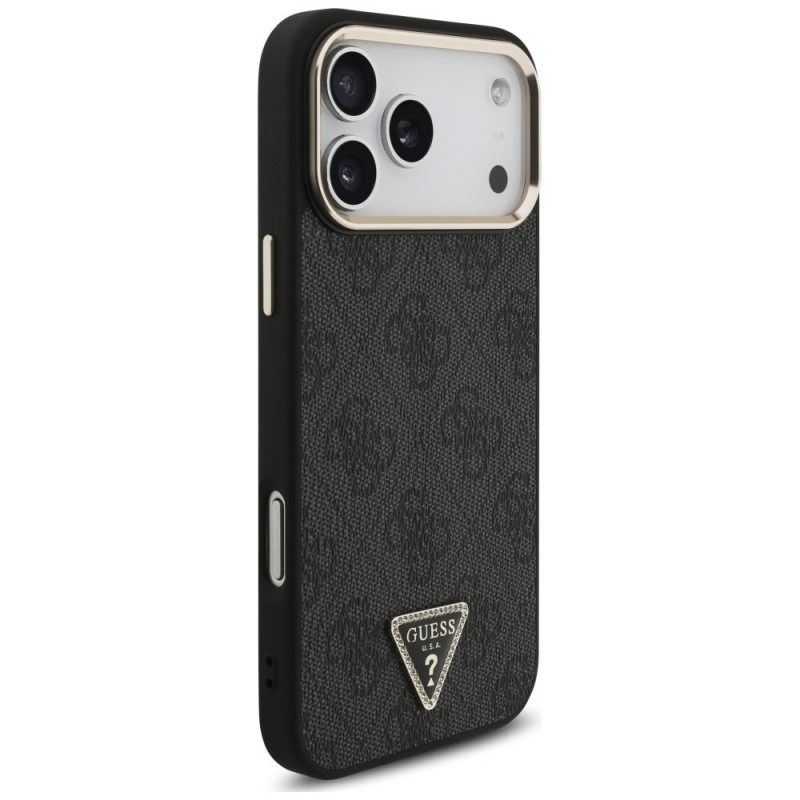 Funda MagSafe Guess 4G Triangle Logo para Apple iPhone 18 Pro Max / 17 Pro Max, negro dorado