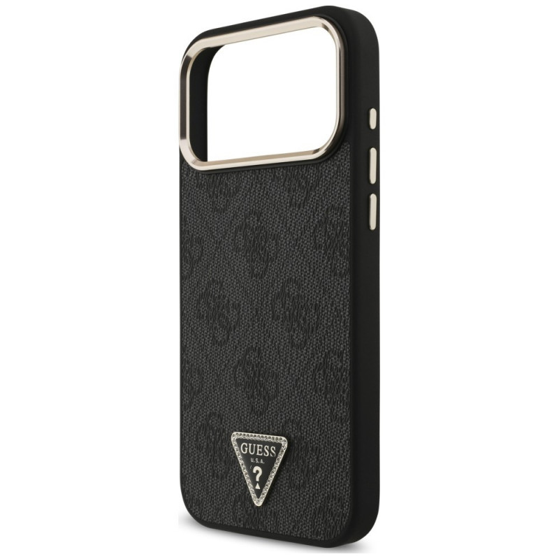 Funda MagSafe Guess 4G Triangle Logo para Apple iPhone 18 Pro Max / 17 Pro Max, negro dorado