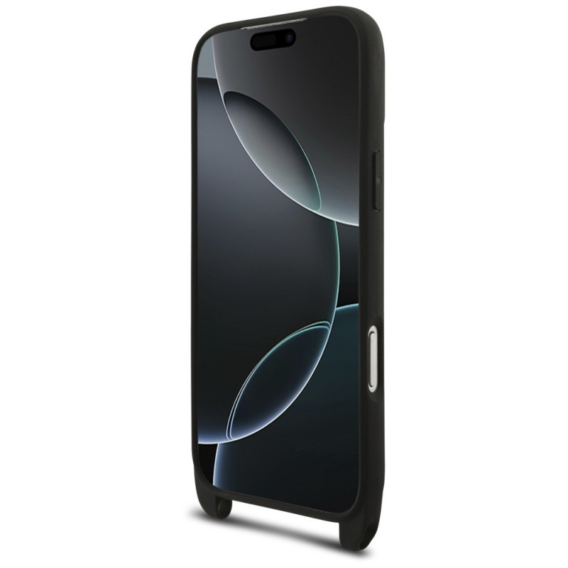 Funda con correa Karl Lagerfeld Saffiano Karl&Choupette Metal Pin CBDY para Apple iPhone 18 Pro / 17 Pro, negra