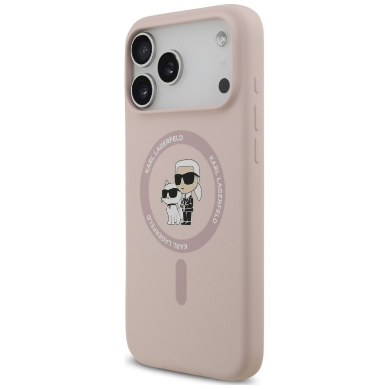 Funda MagSafe con anillo Silicone Karl&Choupette Karl Lagerfeld para Apple iPhone 18 Pro Max / 17 Pro Max, rosa