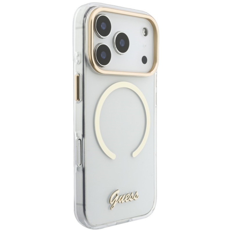 Funda Guess IML Script Metal MagSafe para Apple iPhone 18 Pro / 17 Pro, transparente
