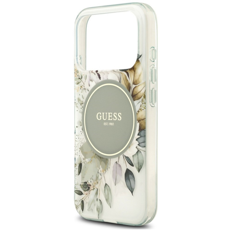 Funda MagSafe Guess IML Flower & Tonal Circle para Apple iPhone 18 Pro Max / 17 Pro Max, verde