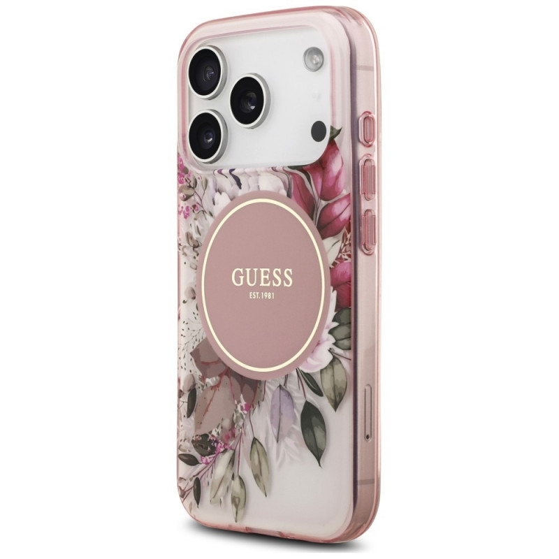 Funda MagSafe Guess IML Flower & Tonal Circle para Apple iPhone 18 Pro Max / 17 Pro Max, rosa