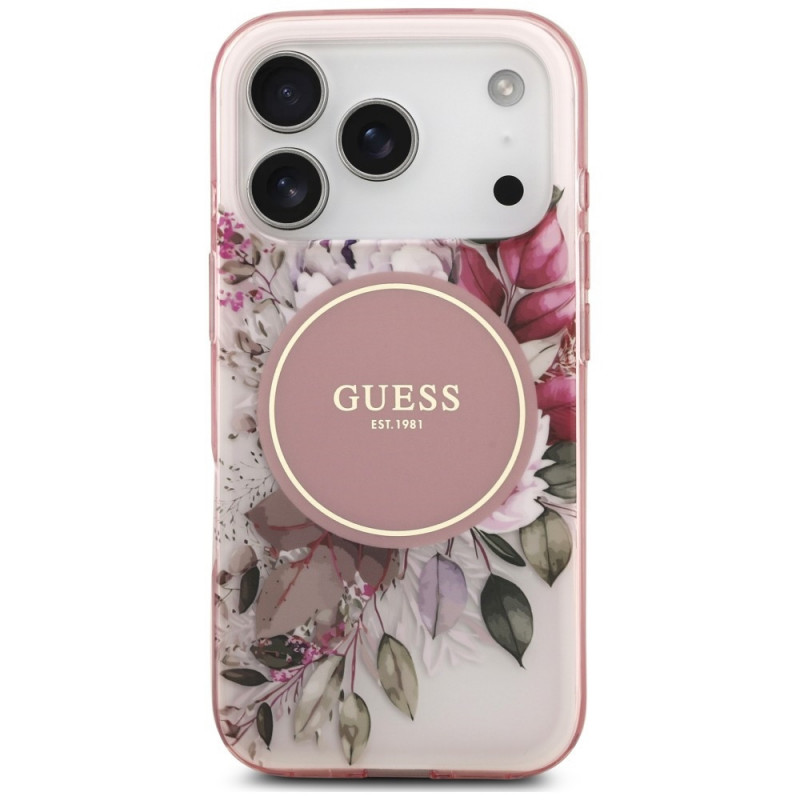 Funda MagSafe Guess IML Flower & Tonal Circle para Apple iPhone 18 Pro Max / 17 Pro Max, rosa