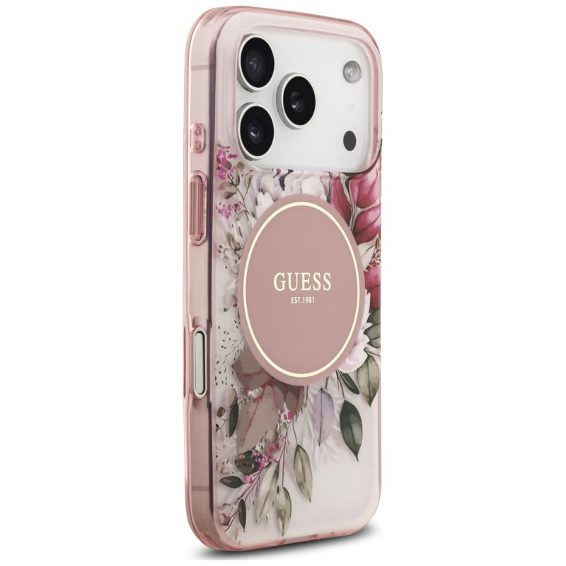 Funda MagSafe Guess IML Flower & Tonal Circle para Apple iPhone 18 Pro Max / 17 Pro Max, rosa
