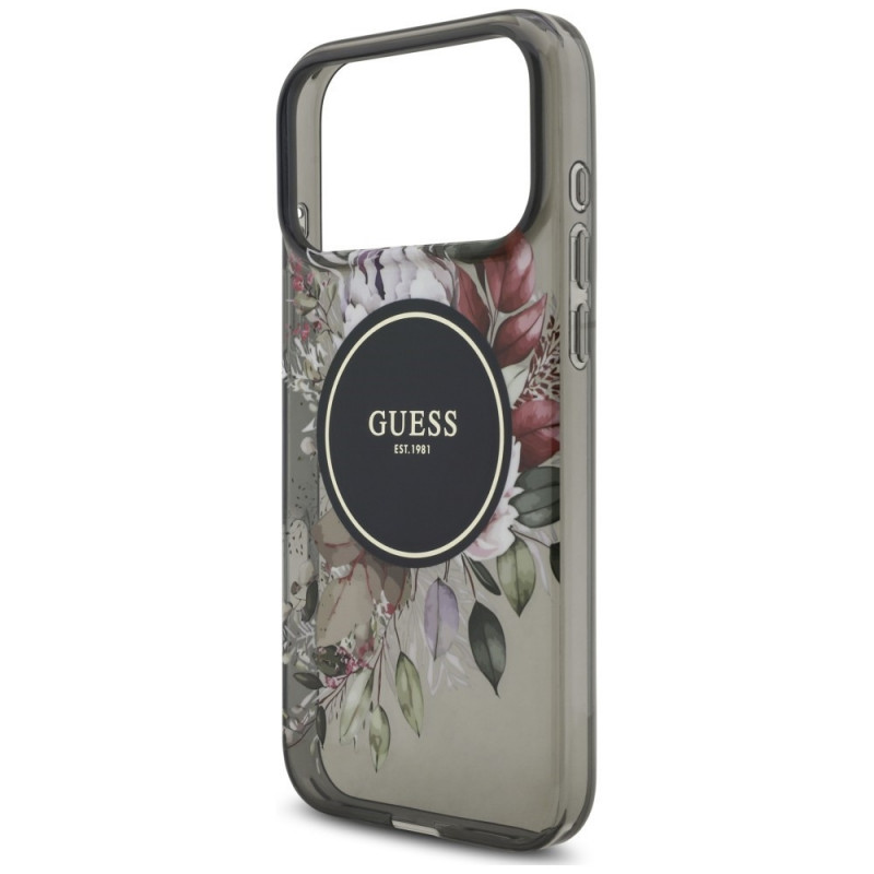 Funda MagSafe Guess IML Flowers Pearl Strap para Apple iPhone 18 Pro Max / 17 Pro Max, negra