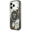 Funda MagSafe Guess IML Glitter Flowers Triangle para Apple iPhone 18 Pro Max / 17 Pro Max, negra