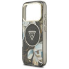 Funda MagSafe Guess IML Glitter Flowers Triangle para Apple iPhone 18 Pro Max / 17 Pro Max, negra