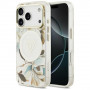 Funda MagSafe Guess IML Glitter Flowers Triangle para Apple iPhone 18 Pro Max / 17 Pro Max, blanca