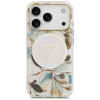 Funda MagSafe Guess IML Glitter Flowers Triangle para Apple iPhone 18 Pro Max / 17 Pro Max, blanca